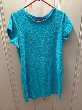 Lands' End Bright Turquoise Textured Floral Cover Up Dress